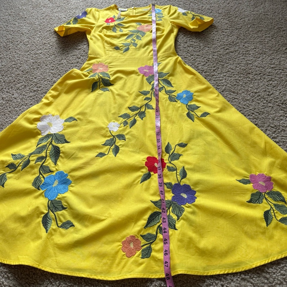 Fanm Mon Gloriosa Dress Sz XS Yellow Floral Embroidered Short Sleeve A-Line NWT - Picture 10 of 13